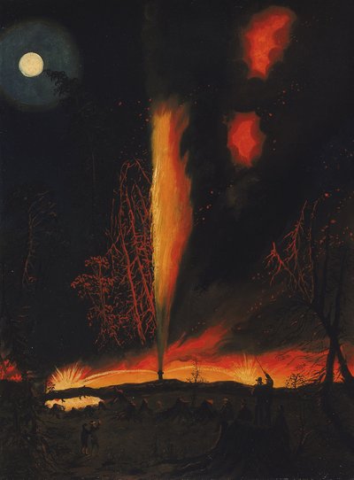 Burning Oil Well at Night, near Rouseville, Pennsylvania by James Hamilton